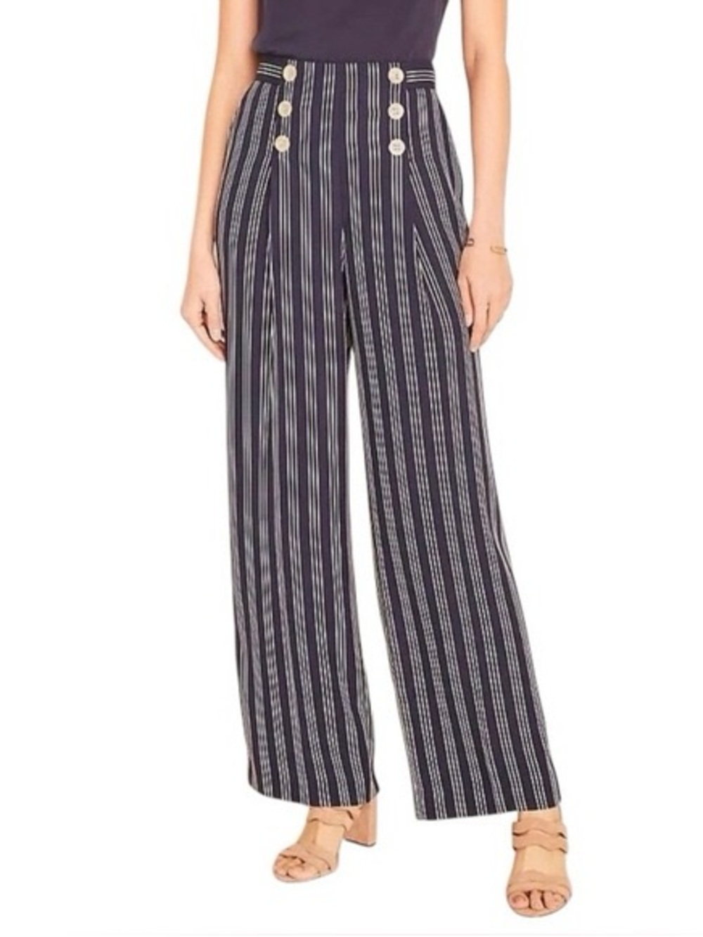 Ann Taylor Navy and Cream Striped Sailor Pants Size 4P -- Vintage Nautical Vibes